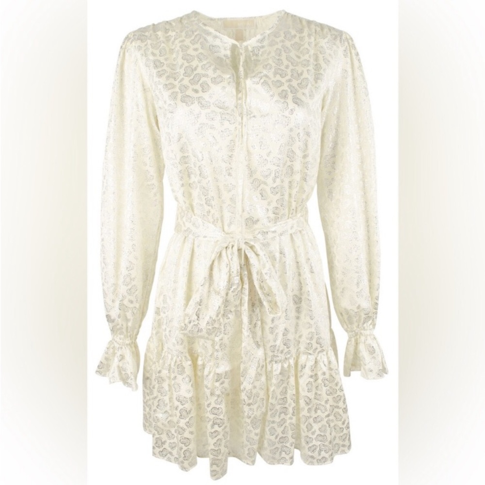 NEW Michael Kors Foil Paisley Print V-Neck Tie Tiered Dress | XS | Cream wedding